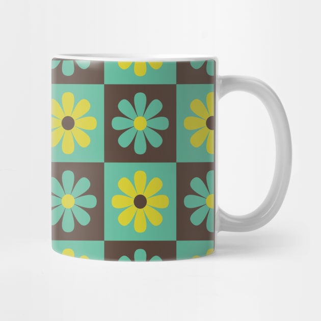 Teal Mod Flower Checkers by Carolina Díaz